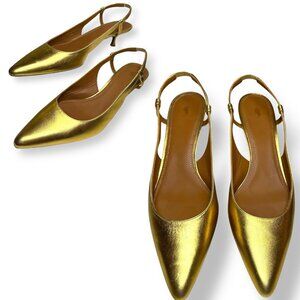 Polo Ralph Lauren - Women’s Slingback, Kitten-Heel Pumps in Gold Metallic Size 9
